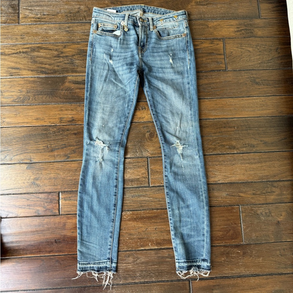 R13 Light Blue Distressed Skinny Jeans